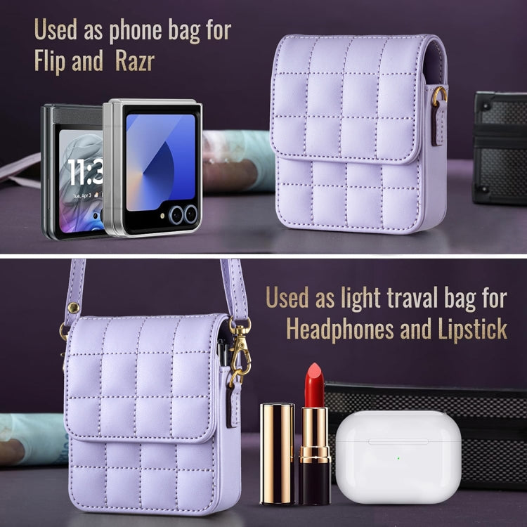 For Samsung Galaxy Z Flip6 BFB04 Plaid Crossbody Fold Phone Bag(Purple) -  by buy2fix | Online Shopping UK | buy2fix