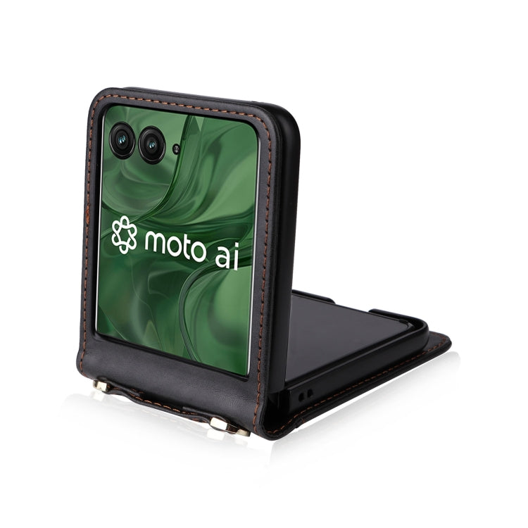 For Motorola Razr 50 Ultra Crossbody Card Bag PU Folding Phone Case(Black) by buy2fix