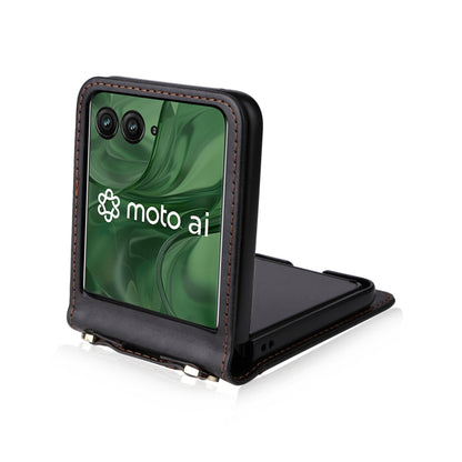 For Motorola Razr 50 Ultra Crossbody Card Bag PU Folding Phone Case(Black) by buy2fix