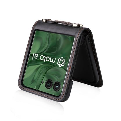For Motorola Razr 50 Ultra Crossbody Card Bag PU Folding Phone Case(Black) by buy2fix