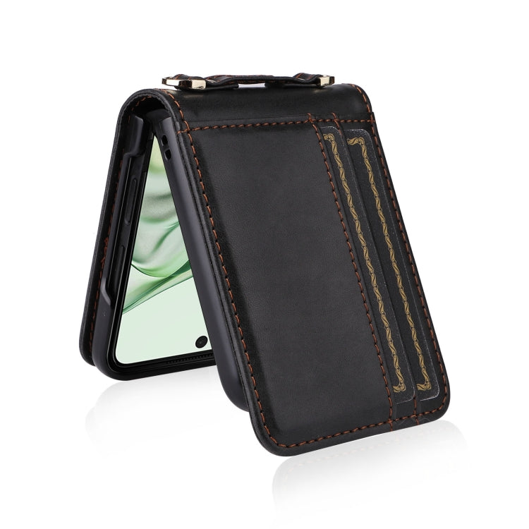 For Motorola Razr 50 Ultra Crossbody Card Bag PU Folding Phone Case(Black) by buy2fix