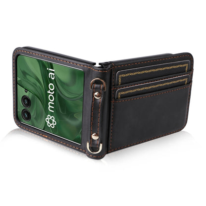 For Motorola Razr 50 Ultra Crossbody Card Bag PU Folding Phone Case(Black) by buy2fix