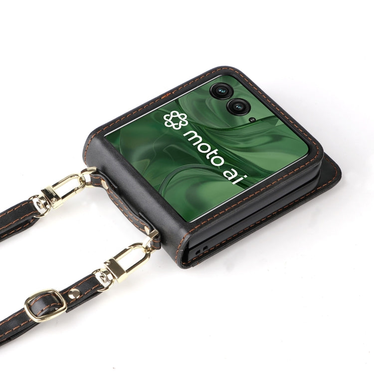 For Motorola Razr 50 Ultra Crossbody Card Bag PU Folding Phone Case(Black) by buy2fix