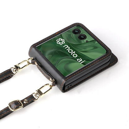 For Motorola Razr 50 Ultra Crossbody Card Bag PU Folding Phone Case(Black) by buy2fix