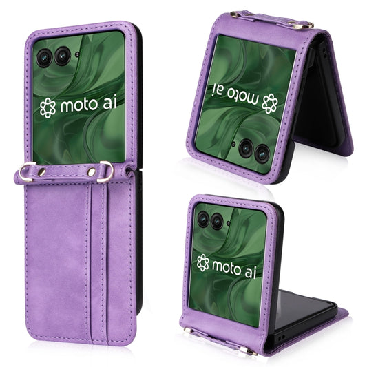 For Motorola Razr 50 Ultra Crossbody Card Bag PU Folding Phone Case(Purple) by buy2fix