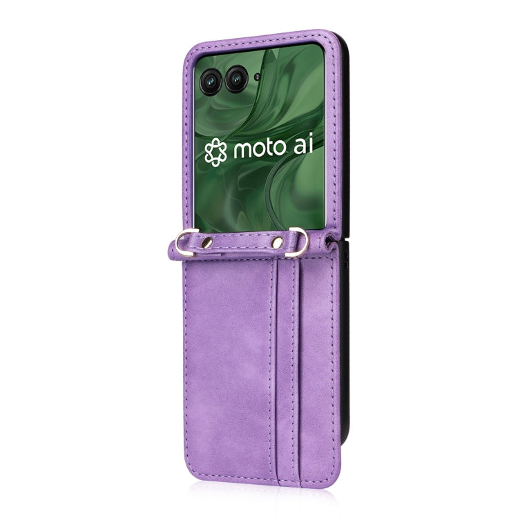 For Motorola Razr 50 Ultra Crossbody Card Bag PU Folding Phone Case(Purple) by buy2fix