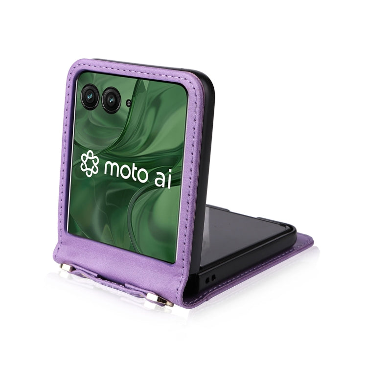 For Motorola Razr 50 Ultra Crossbody Card Bag PU Folding Phone Case(Purple) by buy2fix