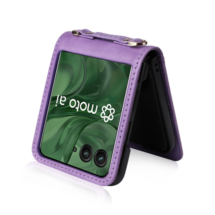 For Motorola Razr 50 Ultra Crossbody Card Bag PU Folding Phone Case(Purple) by buy2fix
