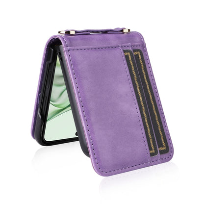 For Motorola Razr 50 Ultra Crossbody Card Bag PU Folding Phone Case(Purple) by buy2fix