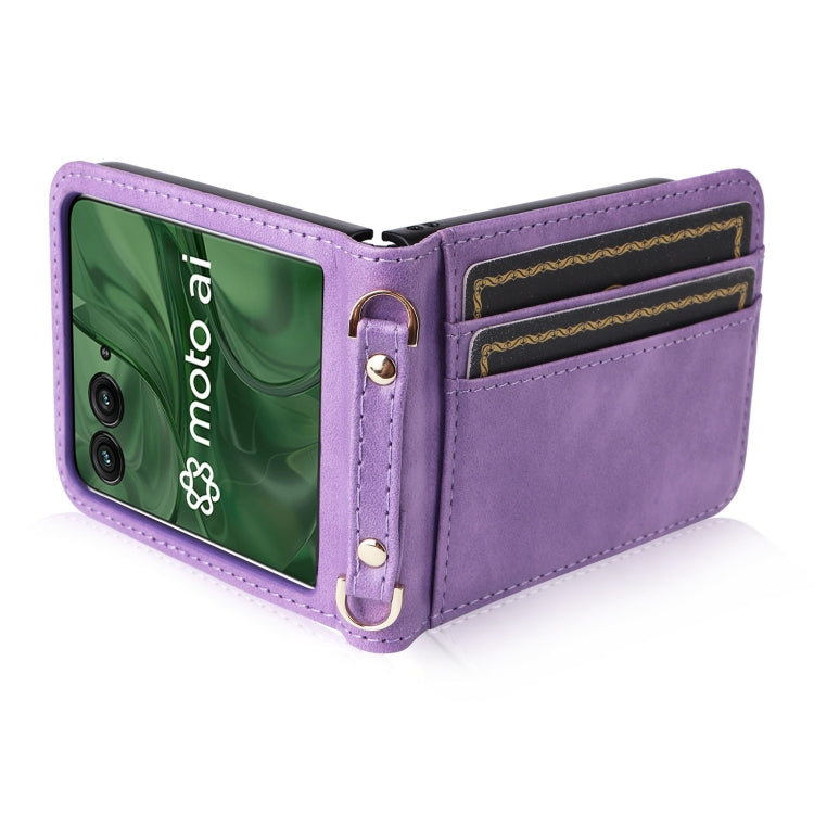 For Motorola Razr 50 Ultra Crossbody Card Bag PU Folding Phone Case(Purple) by buy2fix