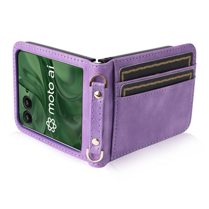 For Motorola Razr 50 Ultra Crossbody Card Bag PU Folding Phone Case(Purple) by buy2fix