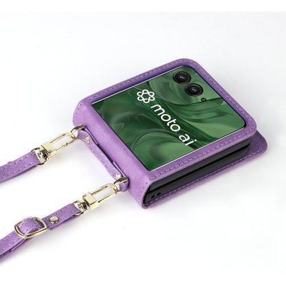 For Motorola Razr 50 Ultra Crossbody Card Bag PU Folding Phone Case(Purple) by buy2fix