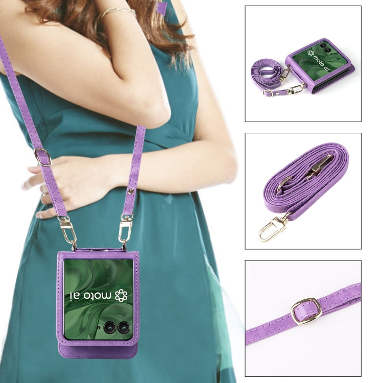 For Motorola Razr 50 Ultra Crossbody Card Bag PU Folding Phone Case(Purple) by buy2fix