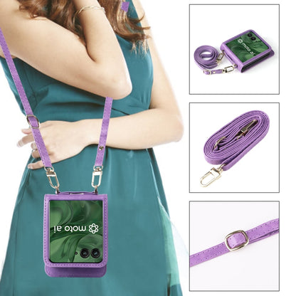 For Motorola Razr 50 Ultra Crossbody Card Bag PU Folding Phone Case(Purple) by buy2fix