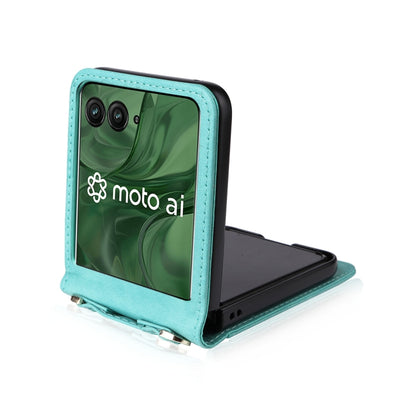 For Motorola Razr 50 Ultra Crossbody Card Bag PU Folding Phone Case(Green) by buy2fix
