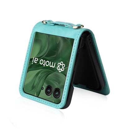 For Motorola Razr 50 Ultra Crossbody Card Bag PU Folding Phone Case(Green) by buy2fix