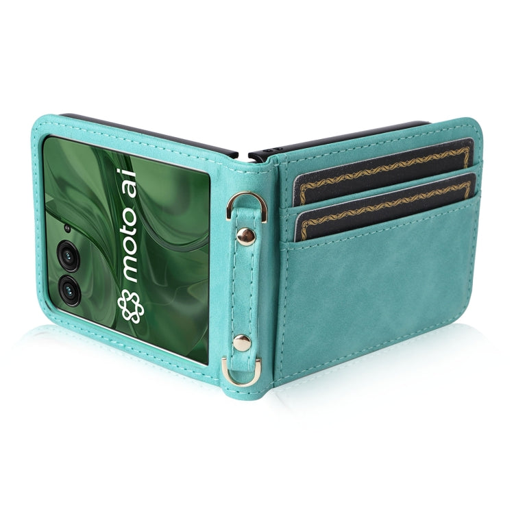 For Motorola Razr 50 Ultra Crossbody Card Bag PU Folding Phone Case(Green) by buy2fix