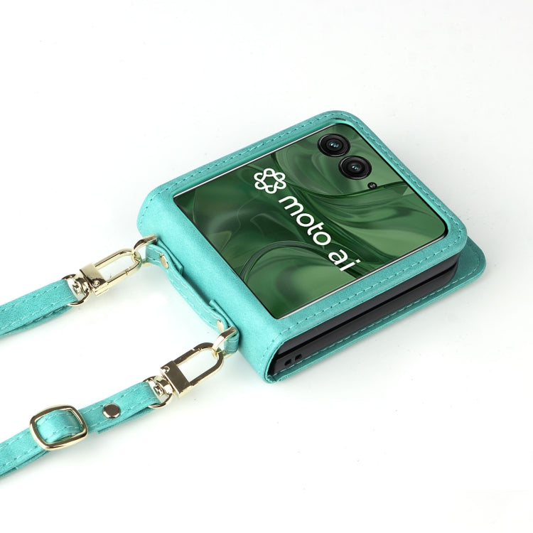 For Motorola Razr 50 Ultra Crossbody Card Bag PU Folding Phone Case(Green) by buy2fix