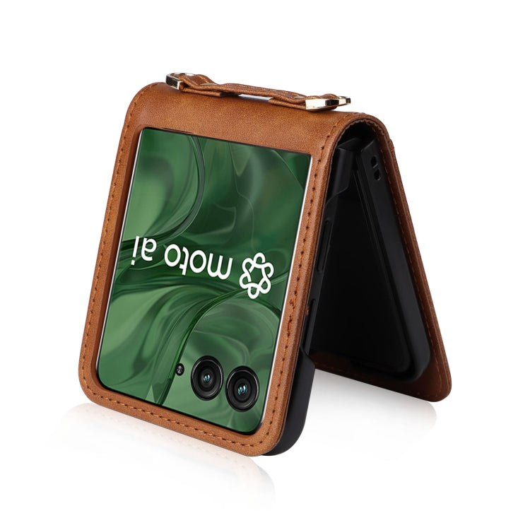 For Motorola Razr 50 Ultra Crossbody Card Bag PU Folding Phone Case(Brown) by buy2fix