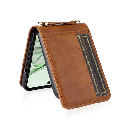 For Motorola Razr 50 Ultra Crossbody Card Bag PU Folding Phone Case(Brown) by buy2fix