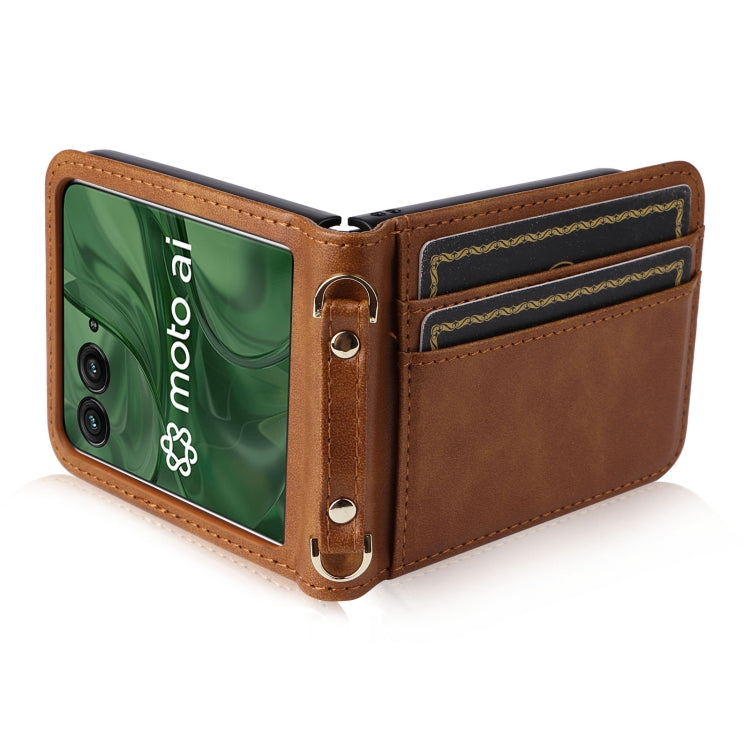 For Motorola Razr 50 Ultra Crossbody Card Bag PU Folding Phone Case(Brown) by buy2fix