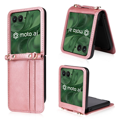 For Motorola Razr 50 Ultra Crossbody Card Bag PU Folding Phone Case(Pink) by buy2fix