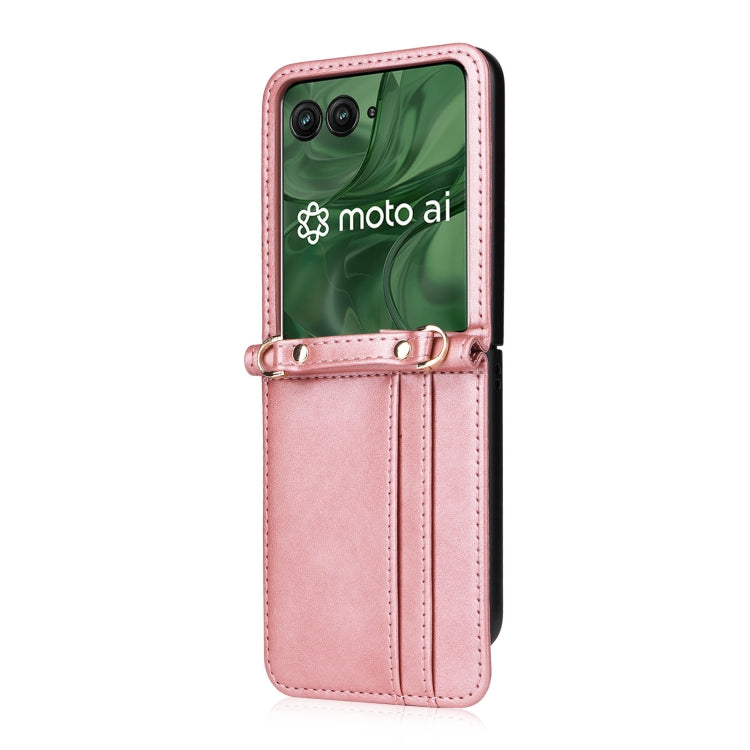 For Motorola Razr 50 Ultra Crossbody Card Bag PU Folding Phone Case(Pink) by buy2fix
