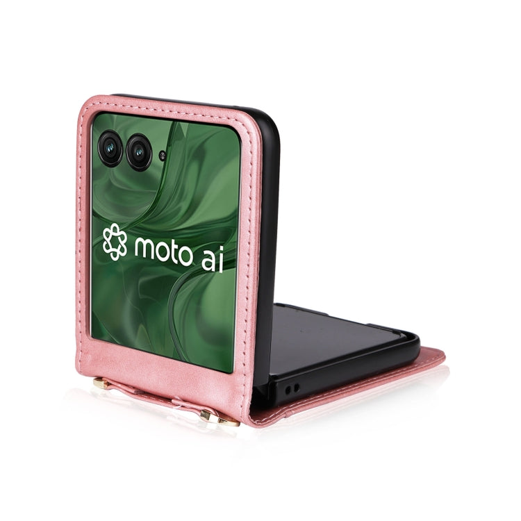 For Motorola Razr 50 Ultra Crossbody Card Bag PU Folding Phone Case(Pink) by buy2fix