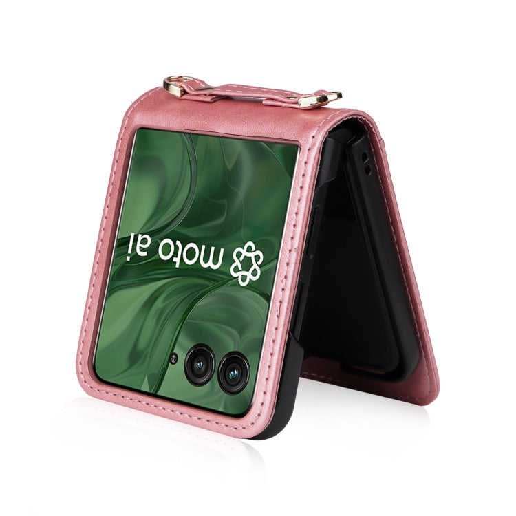 For Motorola Razr 50 Ultra Crossbody Card Bag PU Folding Phone Case(Pink) by buy2fix