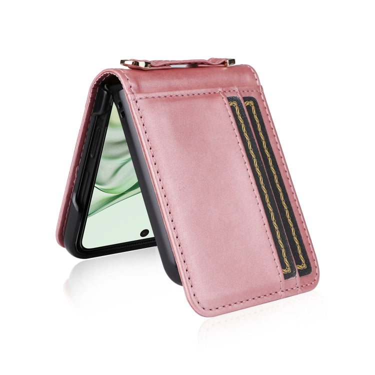 For Motorola Razr 50 Ultra Crossbody Card Bag PU Folding Phone Case(Pink) by buy2fix