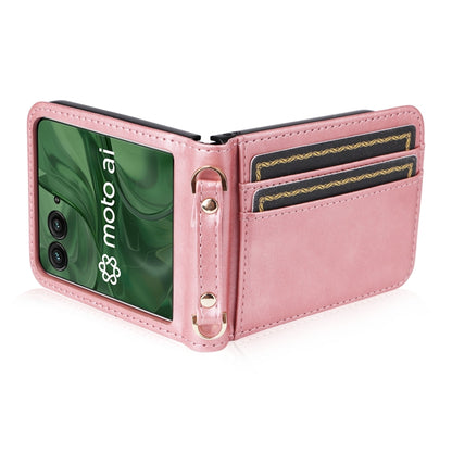For Motorola Razr 50 Ultra Crossbody Card Bag PU Folding Phone Case(Pink) by buy2fix