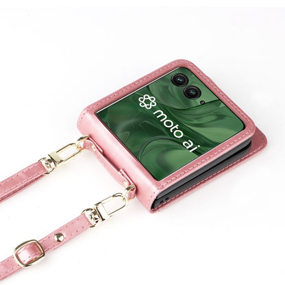 For Motorola Razr 50 Ultra Crossbody Card Bag PU Folding Phone Case(Pink) by buy2fix