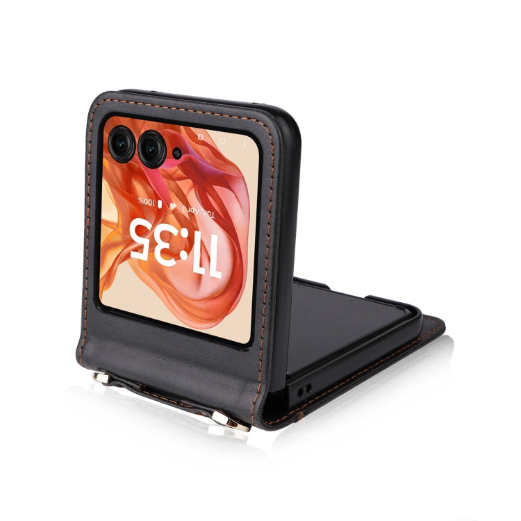 For Motorola Razr 50 Crossbody Card Bag PU Folding Phone Case(Black) by buy2fix