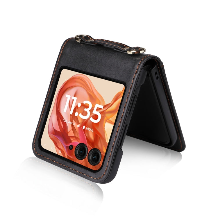 For Motorola Razr 50 Crossbody Card Bag PU Folding Phone Case(Black) by buy2fix