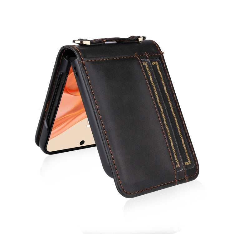 For Motorola Razr 50 Crossbody Card Bag PU Folding Phone Case(Black) by buy2fix