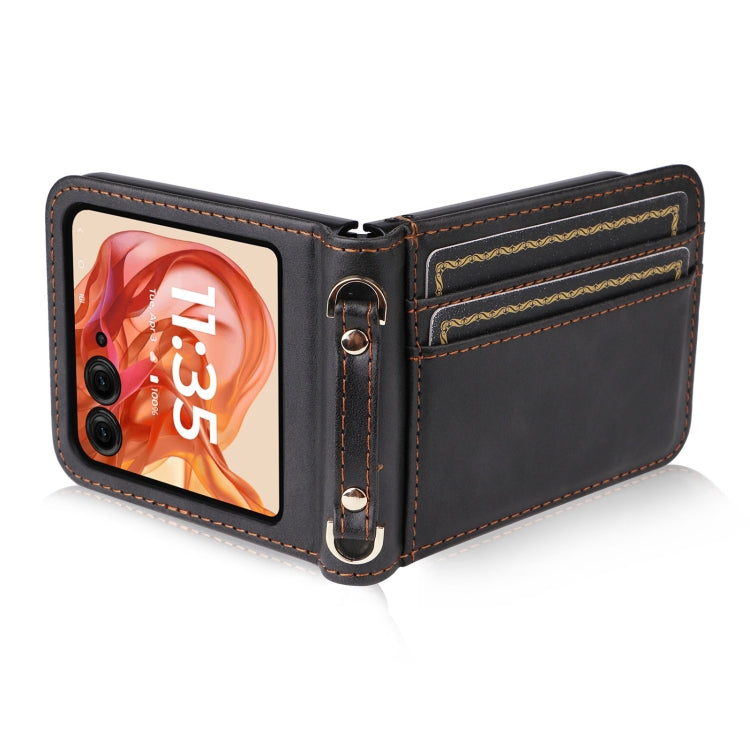 For Motorola Razr 50 Crossbody Card Bag PU Folding Phone Case(Black) by buy2fix