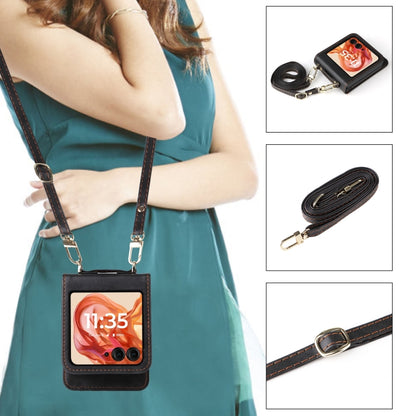 For Motorola Razr 50 Crossbody Card Bag PU Folding Phone Case(Black) by buy2fix