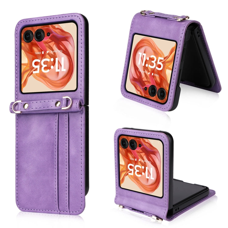 For Motorola Razr 50 Crossbody Card Bag PU Folding Phone Case(Purple) by buy2fix