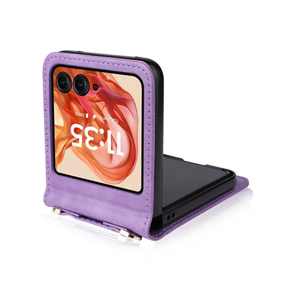 For Motorola Razr 50 Crossbody Card Bag PU Folding Phone Case(Purple) by buy2fix