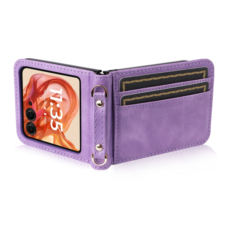 For Motorola Razr 50 Crossbody Card Bag PU Folding Phone Case(Purple) by buy2fix