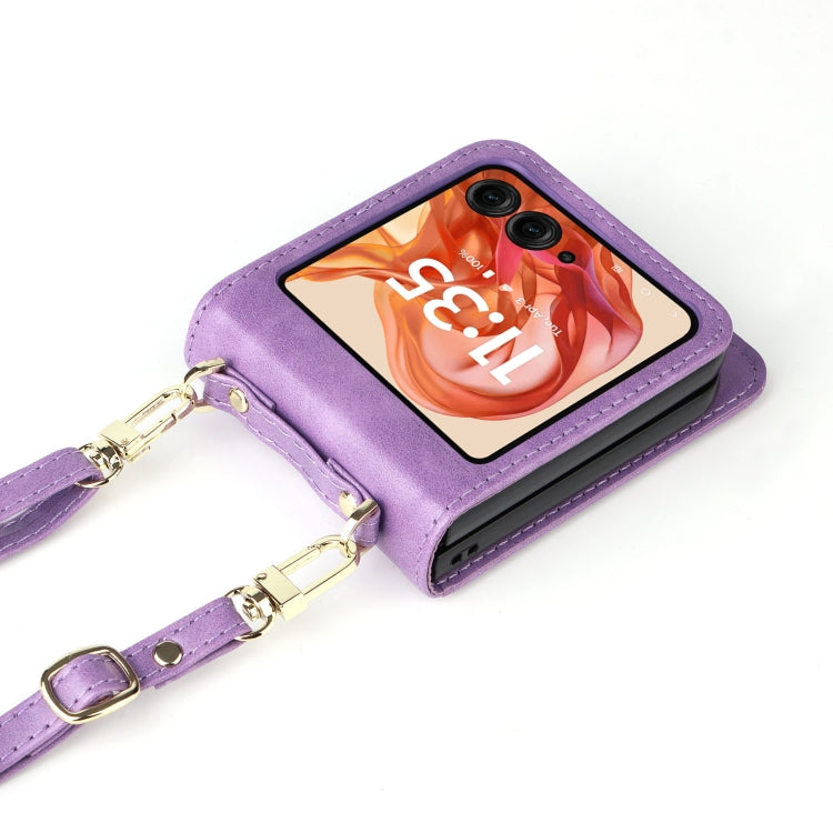 For Motorola Razr 50 Crossbody Card Bag PU Folding Phone Case(Purple) by buy2fix