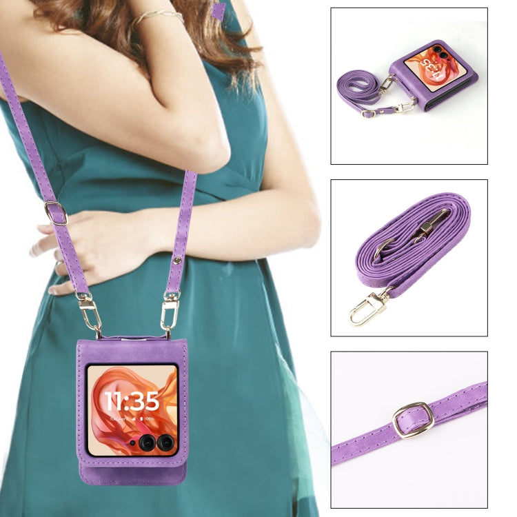 For Motorola Razr 50 Crossbody Card Bag PU Folding Phone Case(Purple) by buy2fix