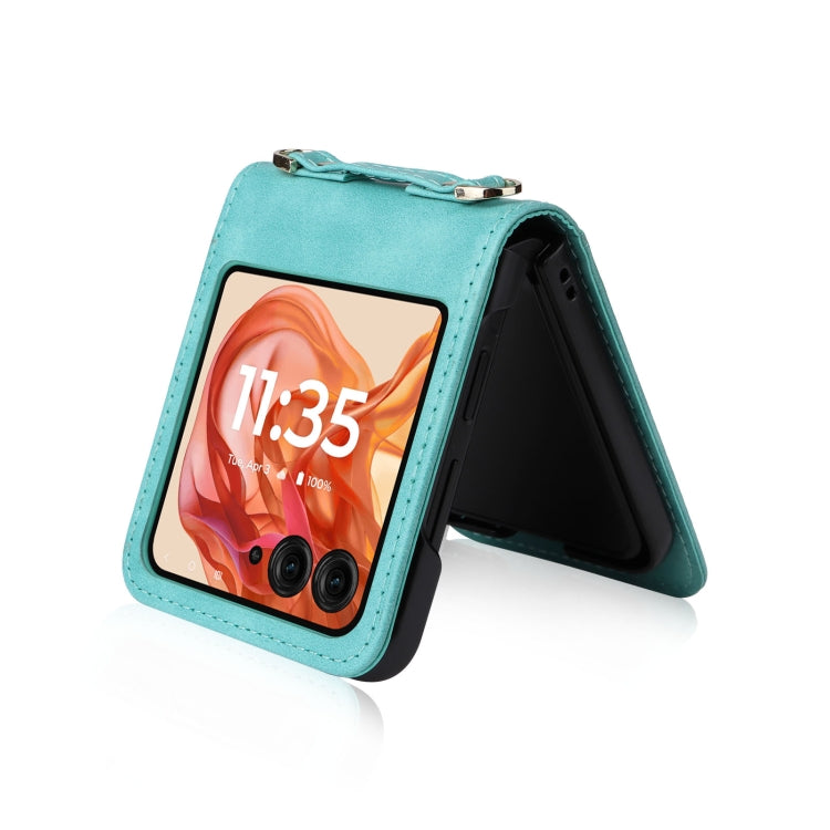 For Motorola Razr 50 Crossbody Card Bag PU Folding Phone Case(Green) by buy2fix