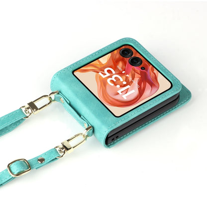 For Motorola Razr 50 Crossbody Card Bag PU Folding Phone Case(Green) by buy2fix