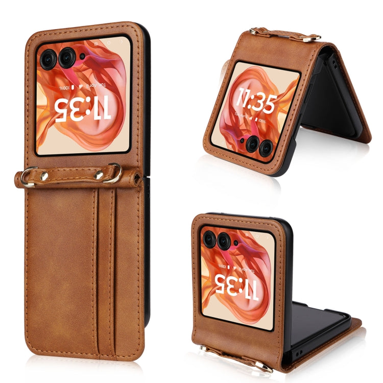 For Motorola Razr 50 Crossbody Card Bag PU Folding Phone Case(Brown) by buy2fix