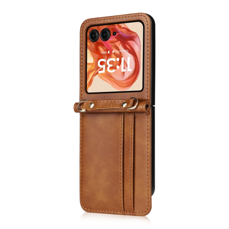 For Motorola Razr 50 Crossbody Card Bag PU Folding Phone Case(Brown) by buy2fix