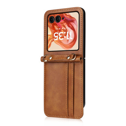 For Motorola Razr 50 Crossbody Card Bag PU Folding Phone Case(Brown) by buy2fix