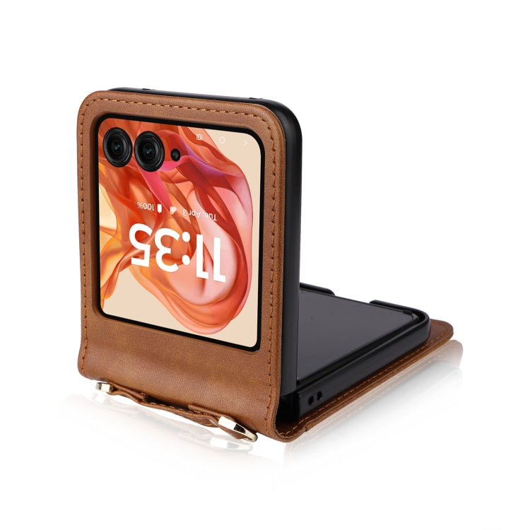 For Motorola Razr 50 Crossbody Card Bag PU Folding Phone Case(Brown) by buy2fix