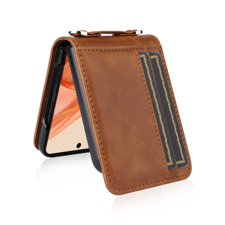 For Motorola Razr 50 Crossbody Card Bag PU Folding Phone Case(Brown) by buy2fix