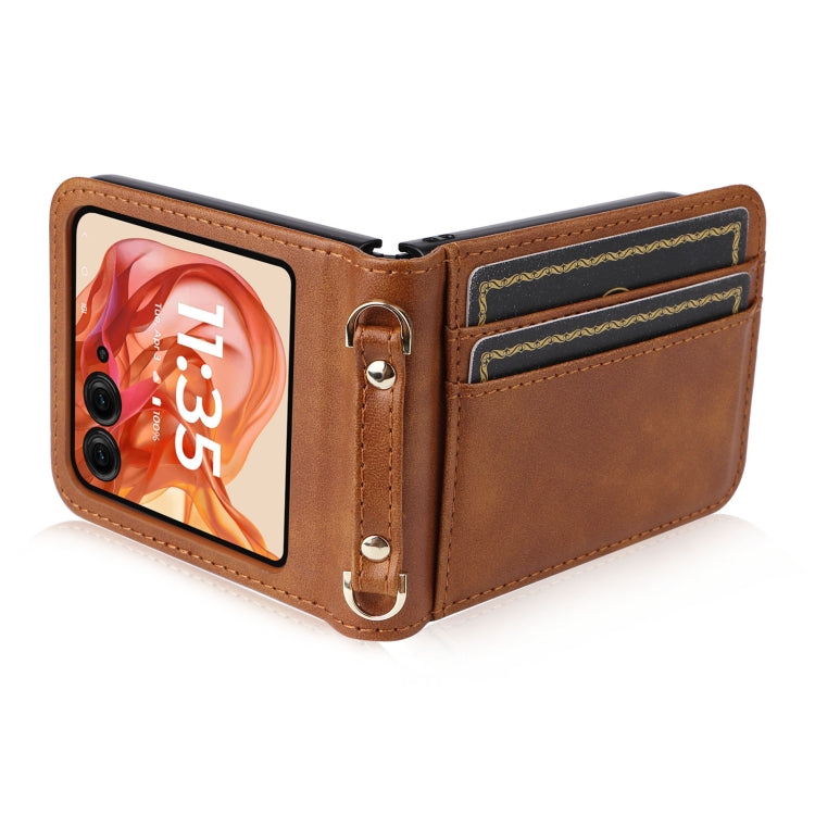 For Motorola Razr 50 Crossbody Card Bag PU Folding Phone Case(Brown) by buy2fix
